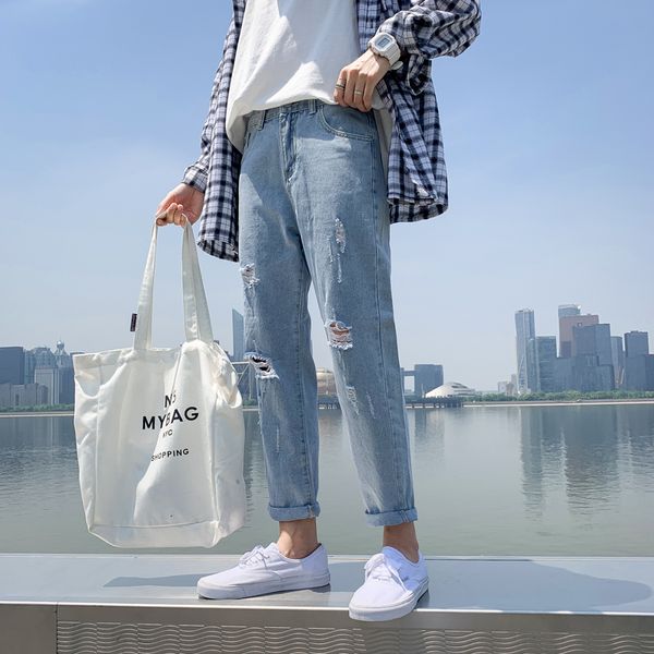 summer thin jeans men's tide brand trend korean hole loose versatile straight-leg pants, Blue
summer thin jeans men's tide brand trend korean hole loose versatile straight-leg pants, Blue