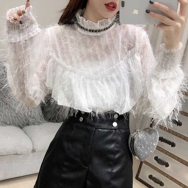 women's blouses & shirts 2021 spring fashion long sleeve tassels feather women voile chiffon pullovers d9, White
women's blouses & shirts 2021 spring fashion long sleeve tassels feather women voile chiffon pullovers d9, White