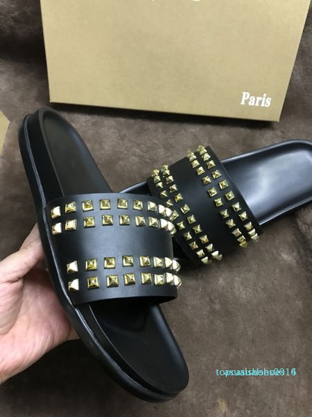 men women slippers bottoms luxury designer slides casual spikes ladies beach slipper tide male home des chaussures leather espadrilles t16, Black
men women slippers bottoms luxury designer slides casual spikes ladies beach slipper tide male home des chaussures leather espadrilles t16, Black