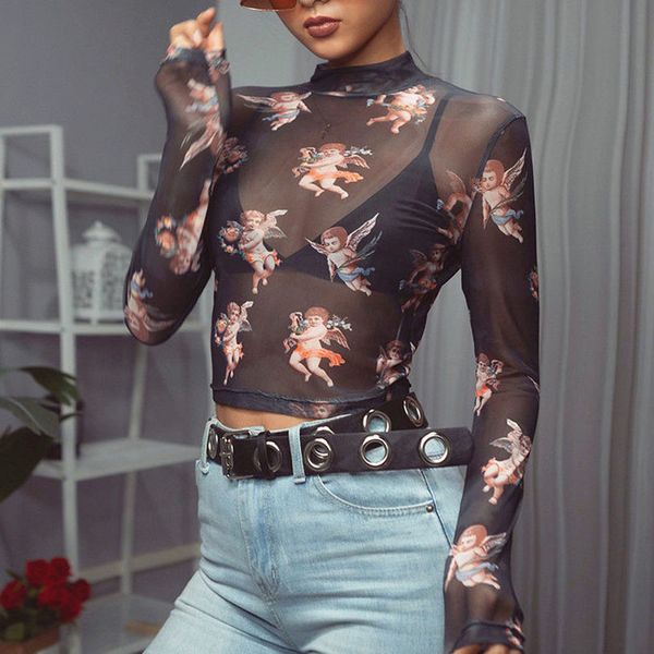 spring female harajuku turtleneck slim mesh net petal sleeve cupid print see through long sleeve casual t shirt women base top, White
spring female harajuku turtleneck slim mesh net petal sleeve cupid print see through long sleeve casual t shirt women base top, White