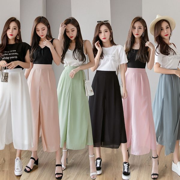 lud7x 2020 trousers wide leg trousers new slimming western style ice silk chiffon wide leg pants vertical high waist thin ankle-length pants, Blue 
lud7x 2020 trousers wide leg trousers new slimming western style ice silk chiffon wide leg pants vertical high waist thin ankle-length pants, Blue