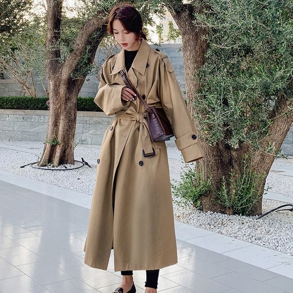 2020 women spring and autumn fashion brand korea style vintage loose long trench female casual khaki red trench coat j249, Tan;black
2020 women spring and autumn fashion brand korea style vintage loose long trench female casual khaki red trench coat j249, Tan;black