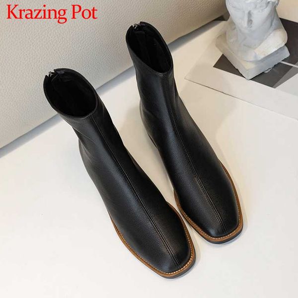 krazing pot european style genuine leather leisure fashion women shoes round toe med heels back zipper winter ankle boots l16, Black
krazing pot european style genuine leather leisure fashion women shoes round toe med heels back zipper winter ankle boots l16, Black