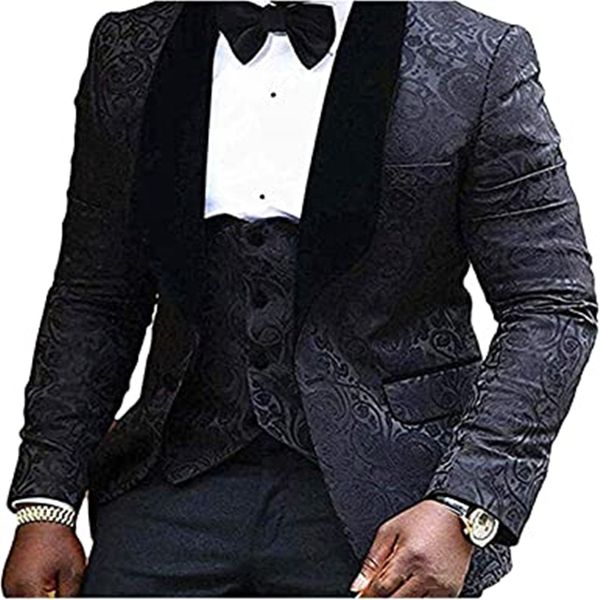 2020 black jacquard mens wedding suits prom party groom tuxedos 3 piece set slim fit business male suit (blazer+vest+pants), White;black
2020 black jacquard mens wedding suits prom party groom tuxedos 3 piece set slim fit business male suit (blazer+vest+pants), White;black