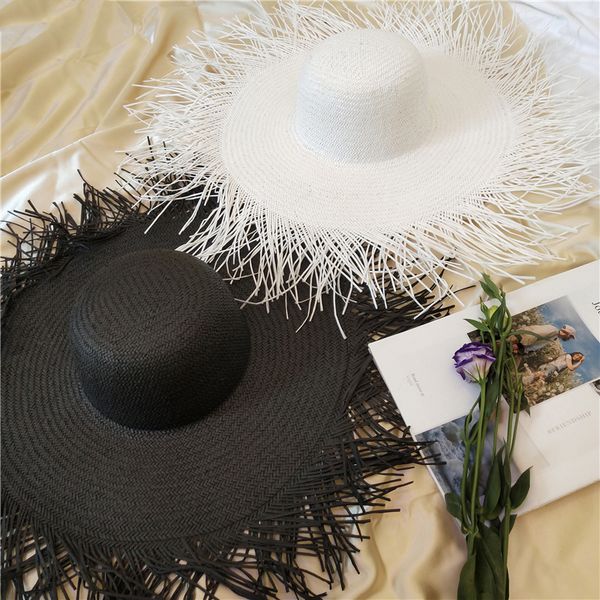 wide brim raffia straw hats for women black white soft foldable tassel summer hat ladies panama holiday beach cap uv sun hat y200619, Blue;gray
wide brim raffia straw hats for women black white soft foldable tassel summer hat ladies panama holiday beach cap uv sun hat y200619, Blue;gray