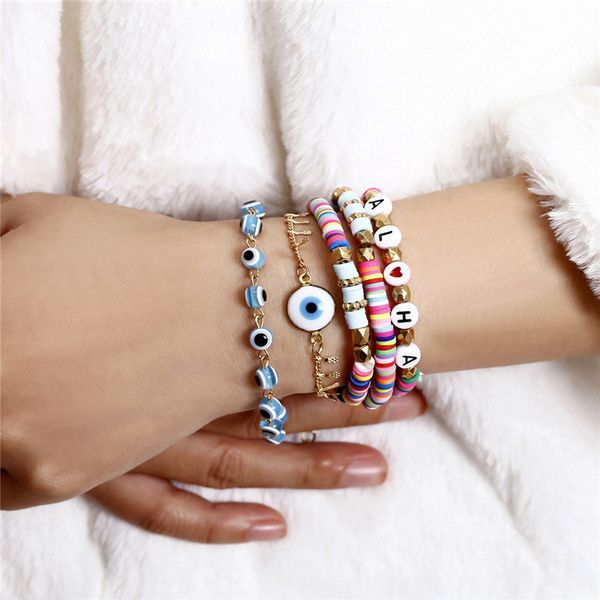 ethnic style resin colorful strand bracelet sets letter soft pottery beaded eye chains women girls five pieces fashion bracelets jewelry, Black
ethnic style resin colorful strand bracelet sets letter soft pottery beaded eye chains women girls five pieces fashion bracelets jewelry, Black