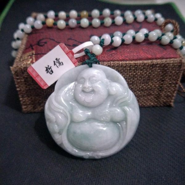 class a national certificate natural burmese jade happy buddha pendant three color jade bead necklace for men and women, Silver
class a national certificate natural burmese jade happy buddha pendant three color jade bead necklace for men and women, Silver