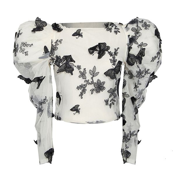 butterfly appliques puff sleeve elegant blouse shirt women o neck mesh patchwork spring and blouses vintage tee shirt, White
butterfly appliques puff sleeve elegant blouse shirt women o neck mesh patchwork spring and blouses vintage tee shirt, White