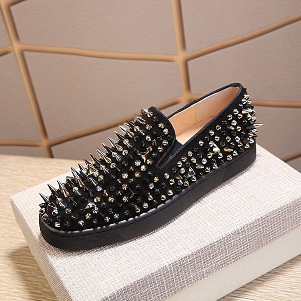 spring autumn men women flat board shoe male female casual rivet decor genuine leather shoes, Black
spring autumn men women flat board shoe male female casual rivet decor genuine leather shoes, Black