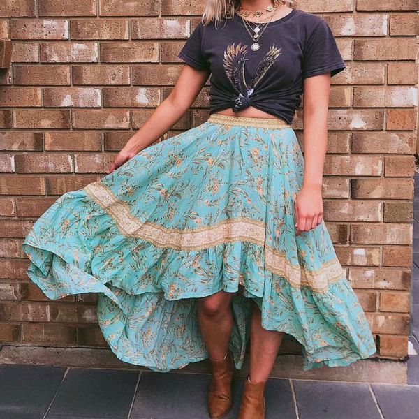 vintage chic fashion women beach bohemian floral print irregular hem rayon skirt high waist maxi a line boho skirt femme, Black
vintage chic fashion women beach bohemian floral print irregular hem rayon skirt high waist maxi a line boho skirt femme, Black