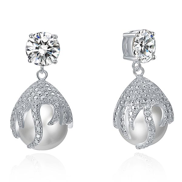 new charming big pearl drop earrings white round cut cz stones jewelry beautiful statement accessories for women, Silver
new charming big pearl drop earrings white round cut cz stones jewelry beautiful statement accessories for women, Silver