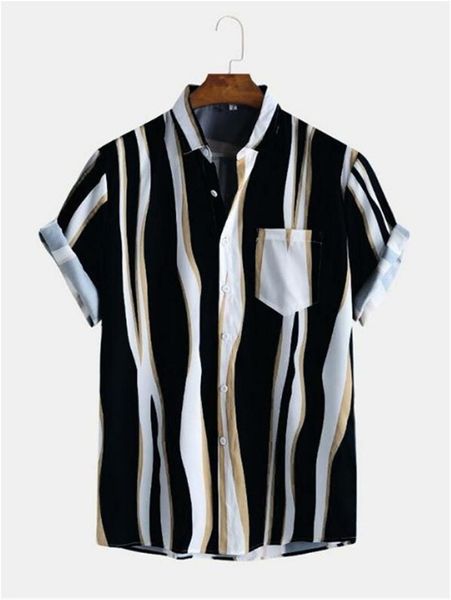 clothing casual mens striped designer shirt short sleeve lapel neck loose asymmetrical shirt fashion men summer, White;black
clothing casual mens striped designer shirt short sleeve lapel neck loose asymmetrical shirt fashion men summer, White;black