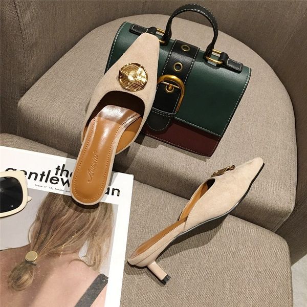 cover toe shoes for girls med flock thin heels ladies' slippers female mule rivet slipers women luxury slides lady, Black
cover toe shoes for girls med flock thin heels ladies' slippers female mule rivet slipers women luxury slides lady, Black