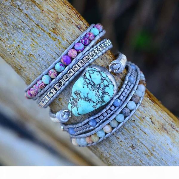 unique mixed natural stones turquoises charm 5 strands wrap bracelets handmade boho bracelet women leather bracelet j190625, Golden;silver
unique mixed natural stones turquoises charm 5 strands wrap bracelets handmade boho bracelet women leather bracelet j190625, Golden;silver