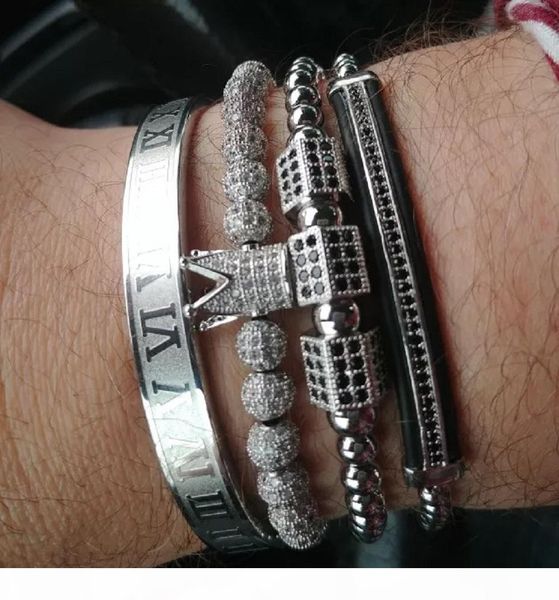s 4pcs set gold hip hop hand made bead bracelet men copper pave cz zircon crown roman numeral bracelets &bangles luxury jewelry, Golden;silver
s 4pcs set gold hip hop hand made bead bracelet men copper pave cz zircon crown roman numeral bracelets &bangles luxury jewelry, Golden;silver