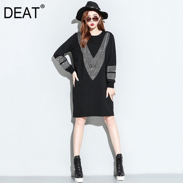deat new spring round neck long sleeve solid color black diamoned loose big size dress women fashion tide maxi 2020, Black;gray
deat new spring round neck long sleeve solid color black diamoned loose big size dress women fashion tide maxi 2020, Black;gray