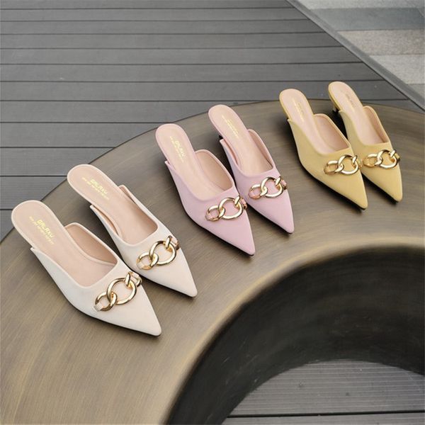 fashion women pointed toe slippers thin low heels outside slides fashion chain mule elegant women shoes casual slip, Black
fashion women pointed toe slippers thin low heels outside slides fashion chain mule elegant women shoes casual slip, Black