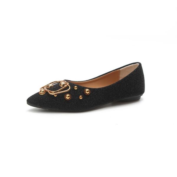 2020 spring and autumn new pointed shallow mouth single shoes casual wild metal buckle sequin large size flat shoes, Black
2020 spring and autumn new pointed shallow mouth single shoes casual wild metal buckle sequin large size flat shoes, Black