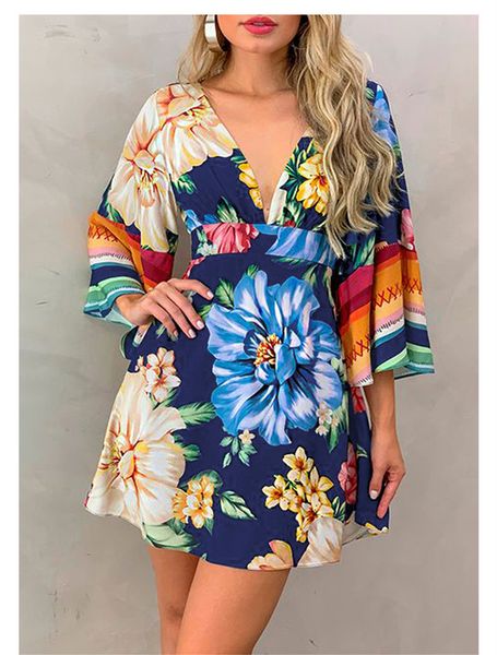 floral v-neck vacation womens dresses summer three quarters sleeve loose above knee casual fashion designer clothing, Black;gray
floral v-neck vacation womens dresses summer three quarters sleeve loose above knee casual fashion designer clothing, Black;gray