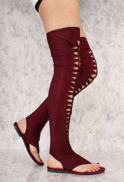 summer woman burgundy black elastic clip-toe over the knee boots girls comfortable flat gladiator cuts out long casual boots
summer woman burgundy black elastic clip-toe over the knee boots girls comfortable flat gladiator cuts out long casual boots