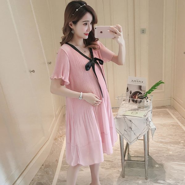 2020 summer loose pregnant women pleated dress short sleeve chiffon maternity clothes bow v-neck plus size maternity dresses, White
2020 summer loose pregnant women pleated dress short sleeve chiffon maternity clothes bow v-neck plus size maternity dresses, White