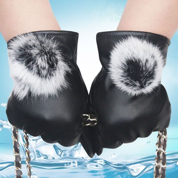 autumn and winter women's rabbit fur ball warm color velvet women's pu leather touch screen fashion fur ball and gloves cute glove, Black
autumn and winter women's rabbit fur ball warm color velvet women's pu leather touch screen fashion fur ball and gloves cute glove, Black