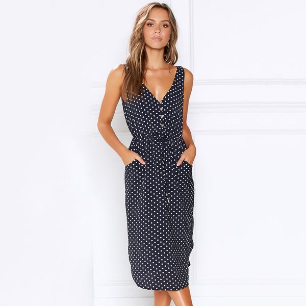 casual dresses women dot printed causal dress 2021 summer sleeveless v neck with buttons pockets high waist office ladies vestidos mujer, Black;gray
casual dresses women dot printed causal dress 2021 summer sleeveless v neck with buttons pockets high waist office ladies vestidos mujer, Black;gray