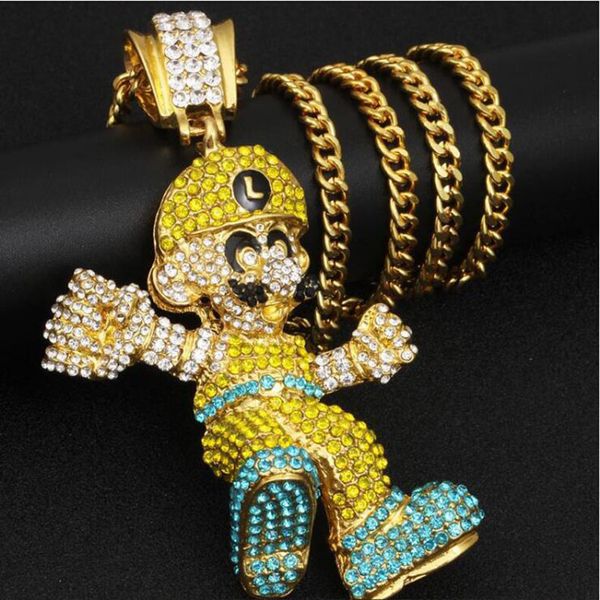 fashion cartoon character mario big pendant necklaces women men hip hop jewelry statement rhinestone gold long chain necklace, Silver
fashion cartoon character mario big pendant necklaces women men hip hop jewelry statement rhinestone gold long chain necklace, Silver