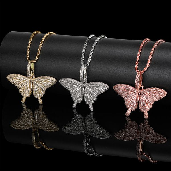 3 colors for options gold plated bling cz butterfly pendant necklace with 24inch rope chain for men women, Silver
3 colors for options gold plated bling cz butterfly pendant necklace with 24inch rope chain for men women, Silver