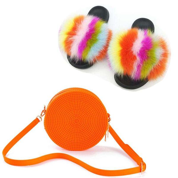 women's fur slippers color jelly bag furry fur slides women matte woven round bag beach shoulder slippers set, Black
women's fur slippers color jelly bag furry fur slides women matte woven round bag beach shoulder slippers set, Black
