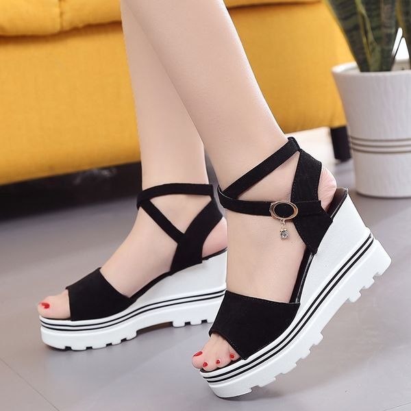 2020 wedge heel high-heeled roman shoes thick bottom womens sandals womens cross muffin bottom waterproof platform shoes, Black
2020 wedge heel high-heeled roman shoes thick bottom womens sandals womens cross muffin bottom waterproof platform shoes, Black
