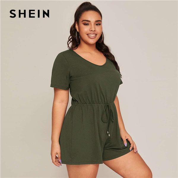 shein plus size tie waist tee romper womens crop jumpsuit 2020 summer v neck short sleeve solid casual playsuits, Black;white
shein plus size tie waist tee romper womens crop jumpsuit 2020 summer v neck short sleeve solid casual playsuits, Black;white