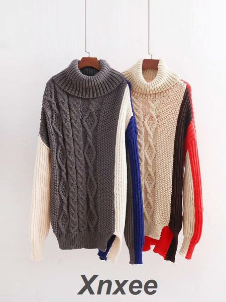 women's contrast color winding thick knitted sweater female loose turtleneck pullover ladies fashion oversized sweater xnxee, White;black
women's contrast color winding thick knitted sweater female loose turtleneck pullover ladies fashion oversized sweater xnxee, White;black