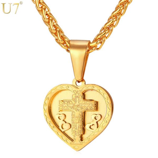 u7 new heart necklace love of the jesus trendy gold color stainless steel cross pendant christian jewelry p908, Silver
u7 new heart necklace love of the jesus trendy gold color stainless steel cross pendant christian jewelry p908, Silver