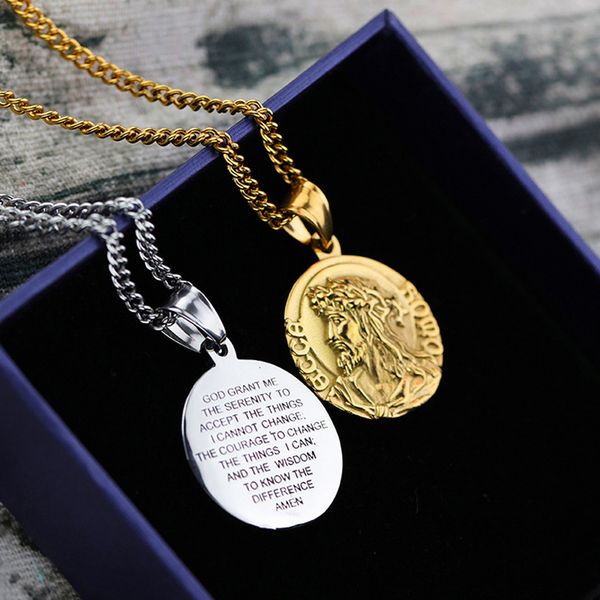 necklace for men jesus nameplate bible verse pendant stainless steel gold chain necklace virgin mary fashion jewelry on the neck, Silver
necklace for men jesus nameplate bible verse pendant stainless steel gold chain necklace virgin mary fashion jewelry on the neck, Silver