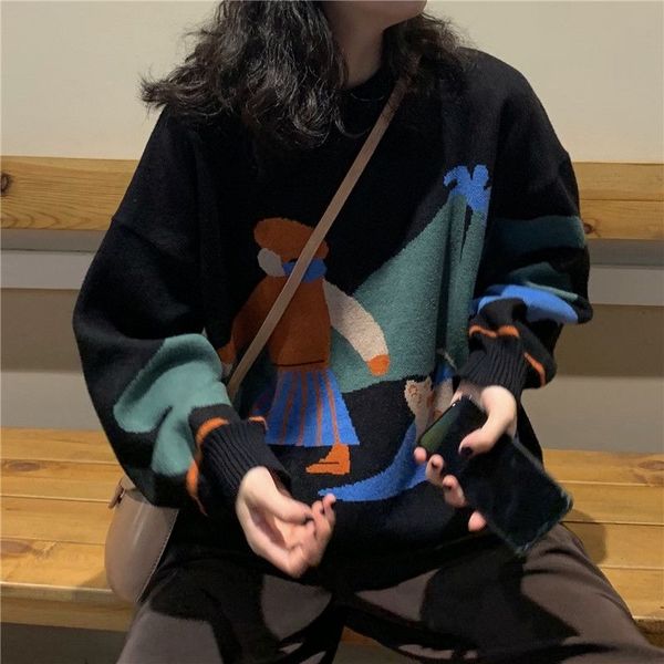 women's sweaters 2021 autumn and winter long-sleeved knitted sweater harajuku fashion cute cartoon pullover casual loose female, White;black
women's sweaters 2021 autumn and winter long-sleeved knitted sweater harajuku fashion cute cartoon pullover casual loose female, White;black