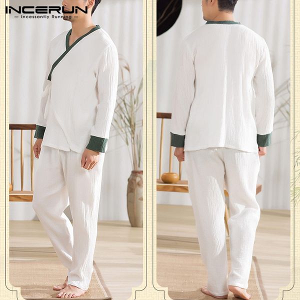 men's sleepwear incerun man patchwork cotton suits mens leisure pajamas sets long sleeve cardigan blouse casual elastic pants 2 pieces, Black;brown
men's sleepwear incerun man patchwork cotton suits mens leisure pajamas sets long sleeve cardigan blouse casual elastic pants 2 pieces, Black;brown