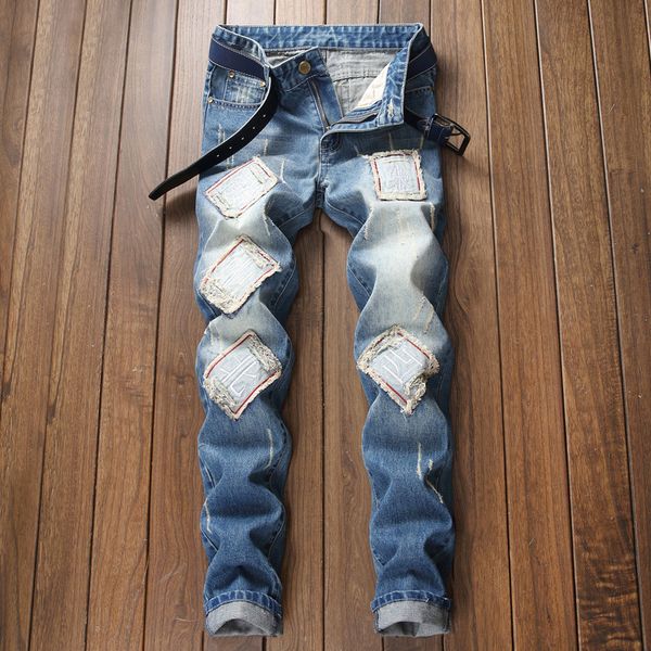 2020 new cross-border trade men's jeans europe hole patches straight men's jeans, Blue
2020 new cross-border trade men's jeans europe hole patches straight men's jeans, Blue