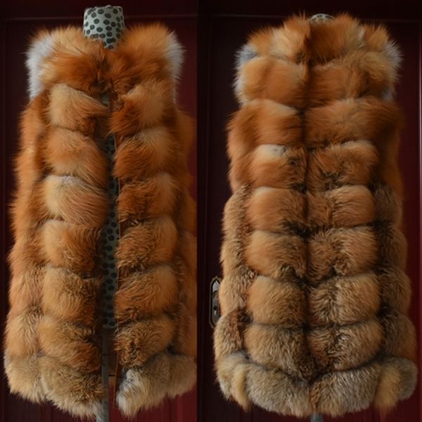 2020 real red fur vest female real long fur women red waistcoat natural waistcoat long, Black
