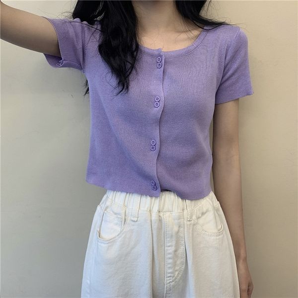 sweet round neck short purple women's 2020 new student slim fit short sleeve knitwear knitwear knitweartop, White;black
sweet round neck short purple women's 2020 new student slim fit short sleeve knitwear knitwear knitweartop, White;black