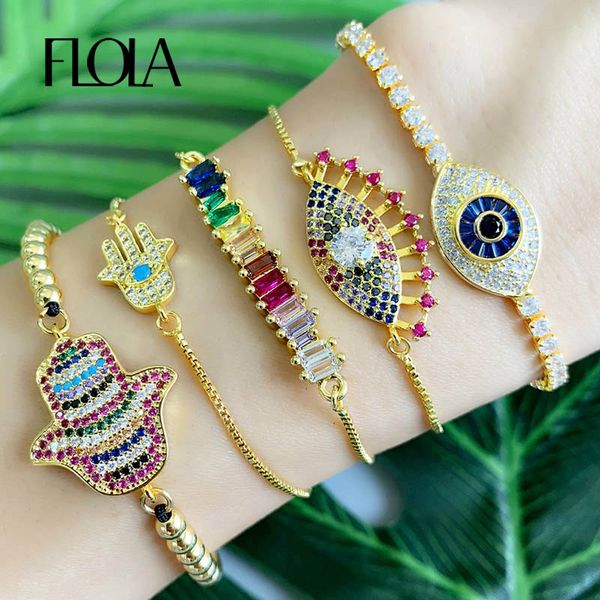 flola rainbow greek eye bracelet woman zirconia fatima hand bracelet 24k gold evil eye jewelry tennis pulseira olho grego brtb66, Golden;silver
flola rainbow greek eye bracelet woman zirconia fatima hand bracelet 24k gold evil eye jewelry tennis pulseira olho grego brtb66, Golden;silver