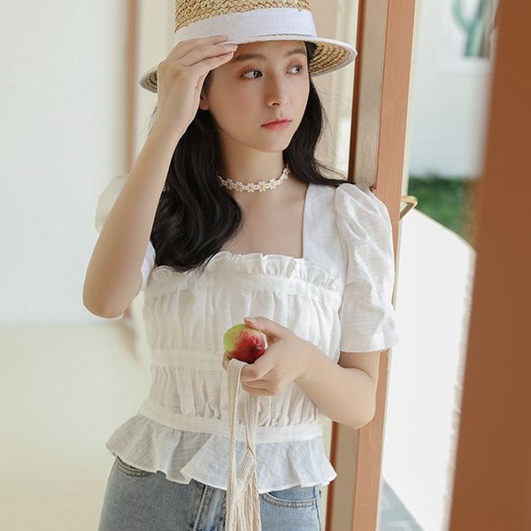 niche design style 2020 summer women's new korean style square collar pleated short-sleeved fashion shirt shirt, White
niche design style 2020 summer women's new korean style square collar pleated short-sleeved fashion shirt shirt, White