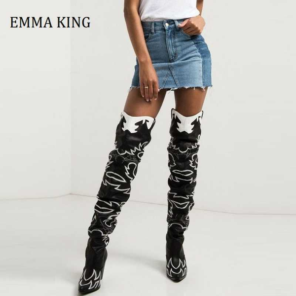 2020 женщины кожезаменитель над коленом high boots вышивка острым носом пастушка длинные копыт каблуки сапоги женские зима каблуках, Black
2020 женщины кожезаменитель над коленом high boots вышивка острым носом пастушка длинные копыт каблуки сапоги женские зима каблуках, Black