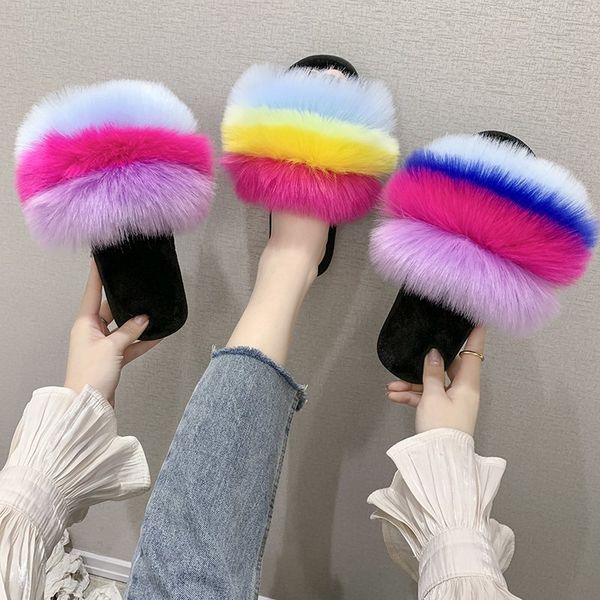 women fluffy fur slippers soft slides mixed color flat sandals indoor outdoor slippers lady fur flip flops plush shoes, Black
women fluffy fur slippers soft slides mixed color flat sandals indoor outdoor slippers lady fur flip flops plush shoes, Black