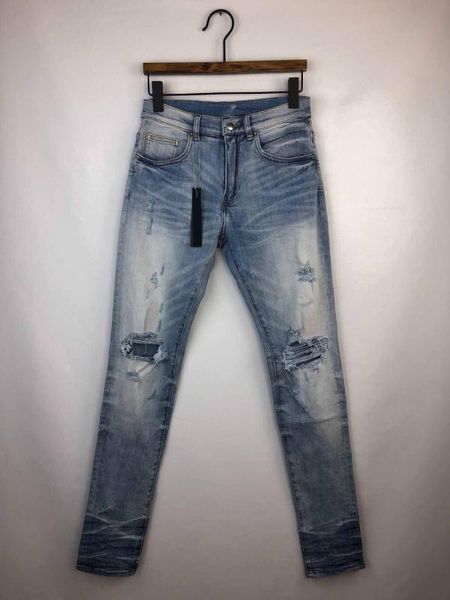 men's jeans men stretchy skinny distressed blue
