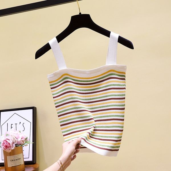 summer knitted rainbow striped camisole women's outer coat shirt wear short slimming all-match ice silk inner base shirt, Camo
summer knitted rainbow striped camisole women's outer coat shirt wear short slimming all-match ice silk inner base shirt, Camo