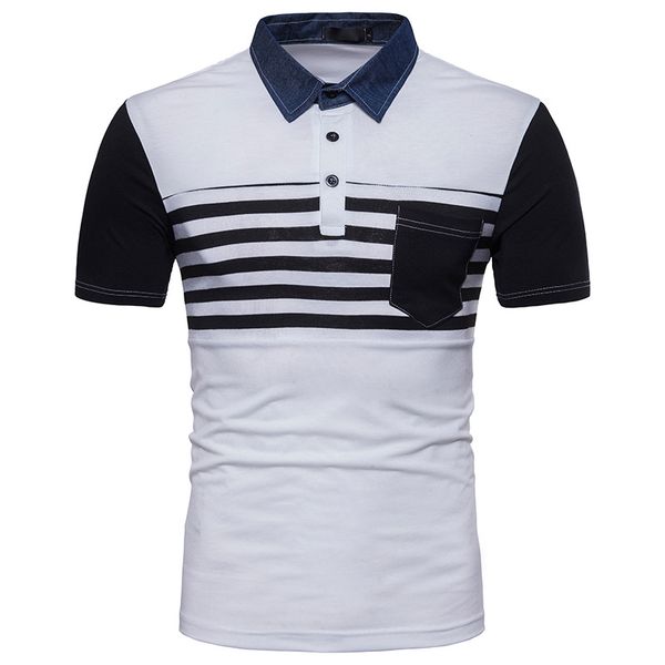 s-2xl summer fashion shirt male stripes color denim collar patchwork short sleeve t shirt cotton clothes black gray white, White;black
s-2xl summer fashion shirt male stripes color denim collar patchwork short sleeve t shirt cotton clothes black gray white, White;black