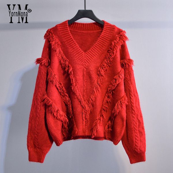 yornmona korean fashion tassel knitted sweater women autumn winter v-neck streetwear pullover sweater red christmas, White;black
yornmona korean fashion tassel knitted sweater women autumn winter v-neck streetwear pullover sweater red christmas, White;black