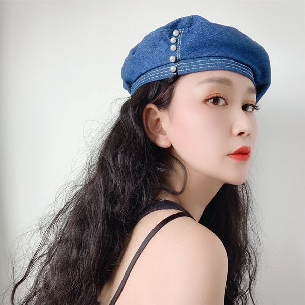 harajuku pearl denim ins elegant beret denim beret y modern new style newsboy hat girl, Blue;gray
harajuku pearl denim ins elegant beret denim beret y modern new style newsboy hat girl, Blue;gray