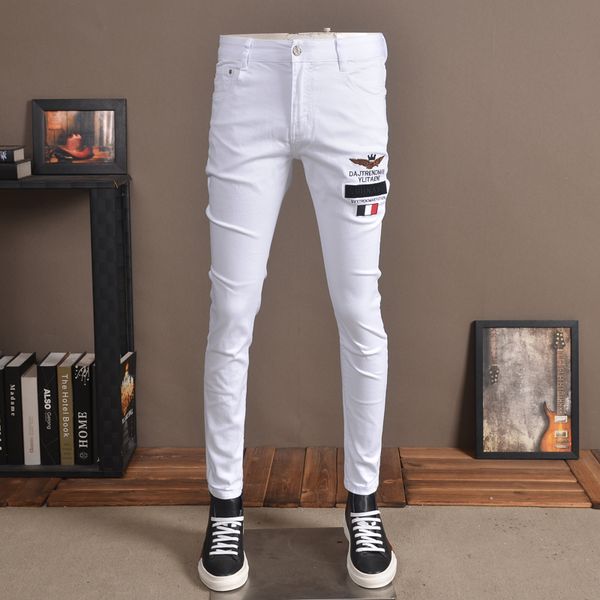 men's jeans summer white fashion embroidery stretch slim fit quality denim pants, Blue
men's jeans summer white fashion embroidery stretch slim fit quality denim pants, Blue